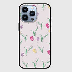 Чехол для iPhone 13 Pro Цветут тюльпаны, цвет: 3D-черный
