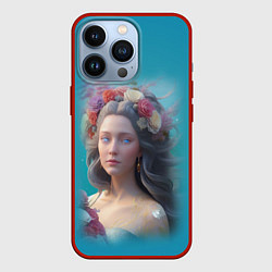 Чехол для iPhone 13 Pro Цветочный портрет женщины с голубыми глазами, цвет: 3D-красный