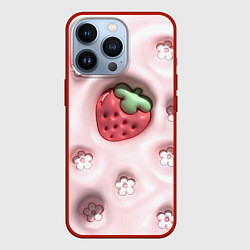 Чехол для iPhone 13 Pro Объемная вдавленная клубника и цветочки, цвет: 3D-красный