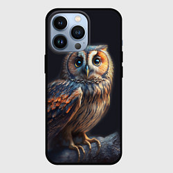 Чехол для iPhone 13 Pro Сова на ветке, портрет, цвет: 3D-черный