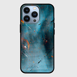 Чехол для iPhone 13 Pro Абстрактный синий туман, силуэты и краски, цвет: 3D-черный