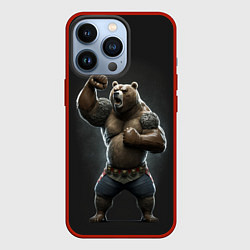 Чехол для iPhone 13 Pro Медведь показывает свою силу, цвет: 3D-красный