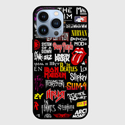 Чехол для iPhone 13 Pro Логотипы рок групп цветные, цвет: 3D-черный