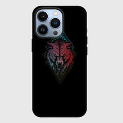 Чехол для iPhone 13 Pro Неоновый разноцветный волк, цвет: 3D-черный