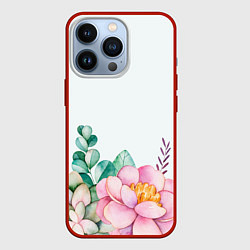 Чехол для iPhone 13 Pro Цветы нарисованные акварелью - снизу, цвет: 3D-красный