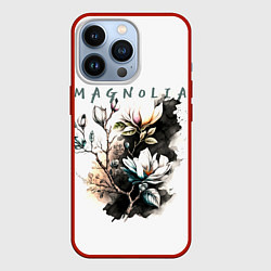 Чехол для iPhone 13 Pro Магнолия - акварельный стиль, цвет: 3D-красный