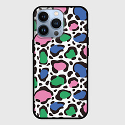 Чехол для iPhone 13 Pro Леопардовые пятна ярких цветов, цвет: 3D-черный