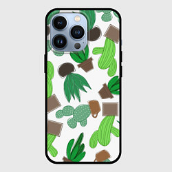 Чехол для iPhone 13 Pro Кактусы в горшках - паттерн, цвет: 3D-черный