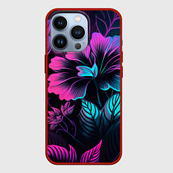 Чехол для iPhone 13 Pro Неоновый цветок, цвет: 3D-красный