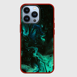 Чехол для iPhone 13 Pro Черно-зеленые разводы краски, цвет: 3D-красный