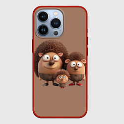 Чехол для iPhone 13 Pro Семья ёжиков, цвет: 3D-красный