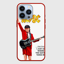 Чехол для iPhone 13 Pro Ангус Янг рок группа ACDC, цвет: 3D-красный