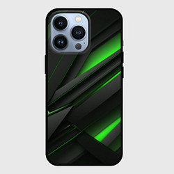 Чехол iPhone 13 Pro Черно-зеленые объемные полосы