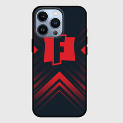 Чехол для iPhone 13 Pro Красный символ Fortnite на темном фоне со стрелкам, цвет: 3D-черный