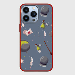 Чехол для iPhone 13 Pro Паттерн с магическими принадлежностями, цвет: 3D-красный