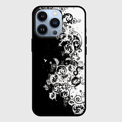 Чехол для iPhone 13 Pro Черно-белые цветы и колибри, цвет: 3D-черный