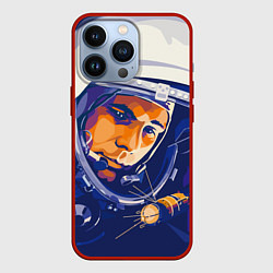Чехол для iPhone 13 Pro Юрий Гагарин в скафандре, цвет: 3D-красный