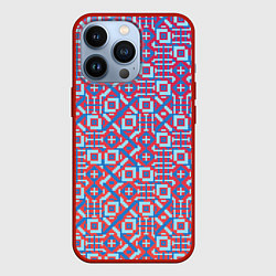 Чехол для iPhone 13 Pro Голубой векторный узор, цвет: 3D-красный