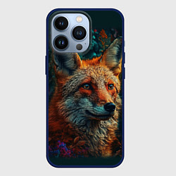 Чехол для iPhone 13 Pro Лис в цветах, цвет: 3D-тёмно-синий