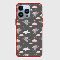 Чехол для iPhone 13 Pro Коты купидоны паттерн, цвет: 3D-красный