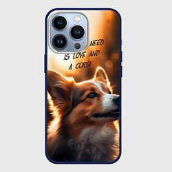 Чехол для iPhone 13 Pro Любовь и корги, цвет: 3D-тёмно-синий