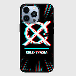 Чехол для iPhone 13 Pro Символ CreepyPasta в стиле glitch на темном фоне, цвет: 3D-черный