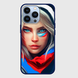 Чехол iPhone 13 Pro Девушка с голубыми глазами в флаге