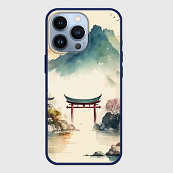 Чехол для iPhone 13 Pro Японский пейзаж - акварель, цвет: 3D-тёмно-синий