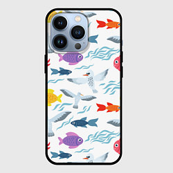 Чехол для iPhone 13 Pro Рыбы и чайки, цвет: 3D-черный