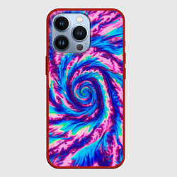 Чехол для iPhone 13 Pro Тай-дай розово-голубой, цвет: 3D-красный