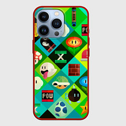 Чехол для iPhone 13 Pro Марио паттерн, цвет: 3D-красный