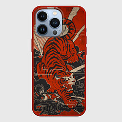 Чехол для iPhone 13 Pro Тигр в японском стиле, цвет: 3D-красный