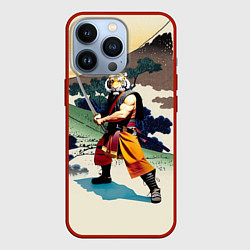Чехол для iPhone 13 Pro Tiger samurai - Japan - neural network, цвет: 3D-красный