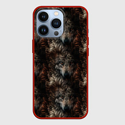 Чехол для iPhone 13 Pro Волки паттерн, цвет: 3D-красный