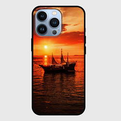 Чехол для iPhone 13 Pro Яхта в вечернем море, цвет: 3D-черный