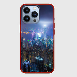 Чехол iPhone 13 Pro Большой город в розово-голубых огнях