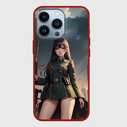 Чехол для iPhone 13 Pro Девушка офицер с винтовкой, цвет: 3D-красный
