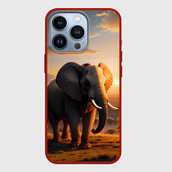 Чехол для iPhone 13 Pro Африканский слон в саванне, цвет: 3D-красный