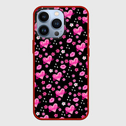 Чехол iPhone 13 Pro Черный фон, барби и цветы