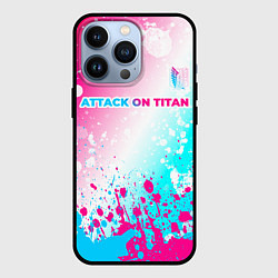 Чехол iPhone 13 Pro Attack on Titan neon gradient style: символ сверху