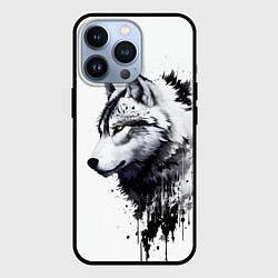 Чехол для iPhone 13 Pro Белый волк - краски, цвет: 3D-черный