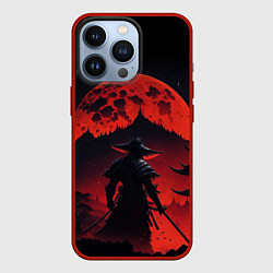Чехол для iPhone 13 Pro Самурай, деревня и луна - мрачный, цвет: 3D-красный