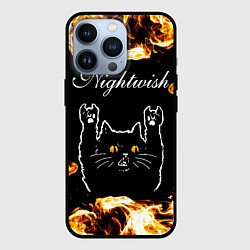 Чехол iPhone 13 Pro Nightwish рок кот и огонь