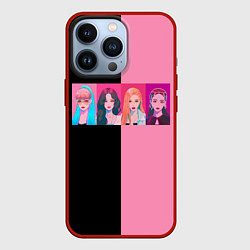 Чехол для iPhone 13 Pro Группа Black pink на черно-розовом фоне, цвет: 3D-красный