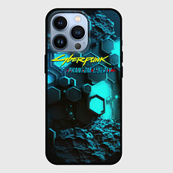 Чехол для iPhone 13 Pro Cyberpunk 2077 phantom liberty blue abstract, цвет: 3D-черный