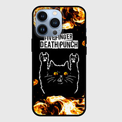 Чехол iPhone 13 Pro Five Finger Death Punch рок кот и огонь