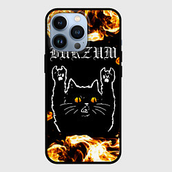 Чехол iPhone 13 Pro Burzum рок кот и огонь