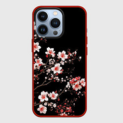 Чехол для iPhone 13 Pro Цветущая сакура - белые и красные, цвет: 3D-красный