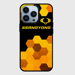 Чехол для iPhone 13 Pro SsangYong - gold gradient: символ сверху, цвет: 3D-черный