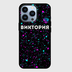 Чехол iPhone 13 Pro Виктория и неоновый герб России: символ сверху